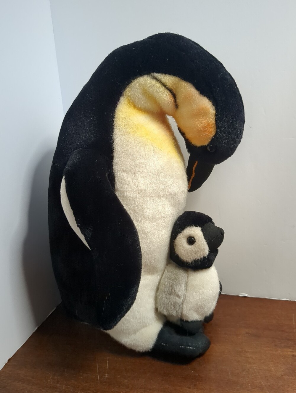 Stuffed Emperor Penguin Plush Toy with Chick - Black & White